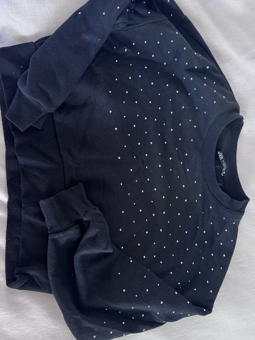 Zara Black Cropped Crewneck Sweatshirt with silver studded detail